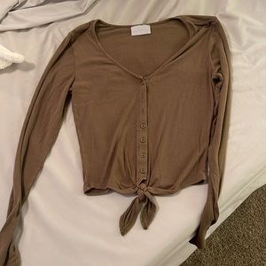 Size small green cropped long sleeve with tie in front